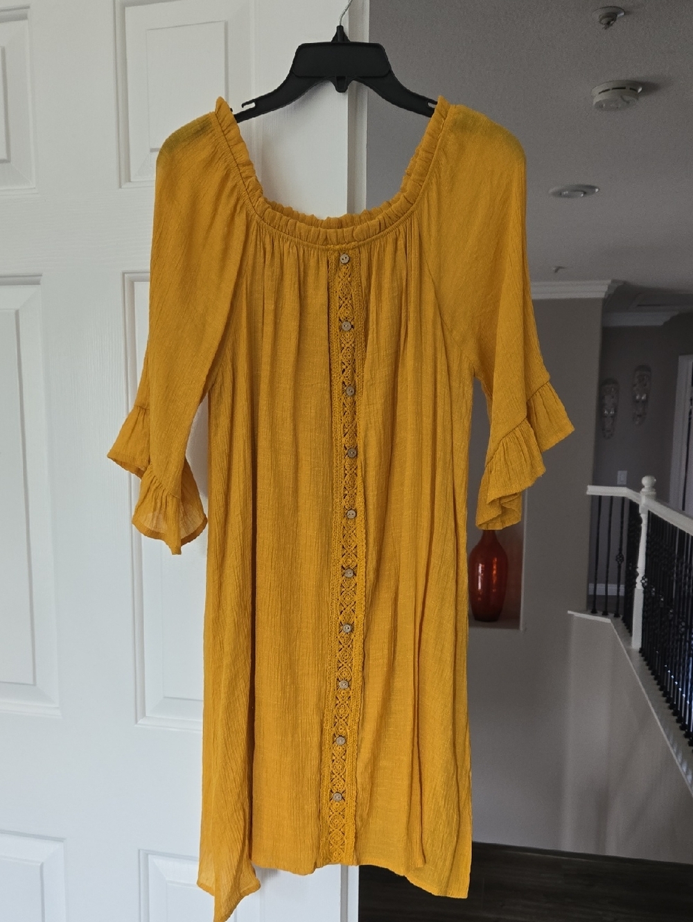 Mustard Yellow Button-Front Boho Dress